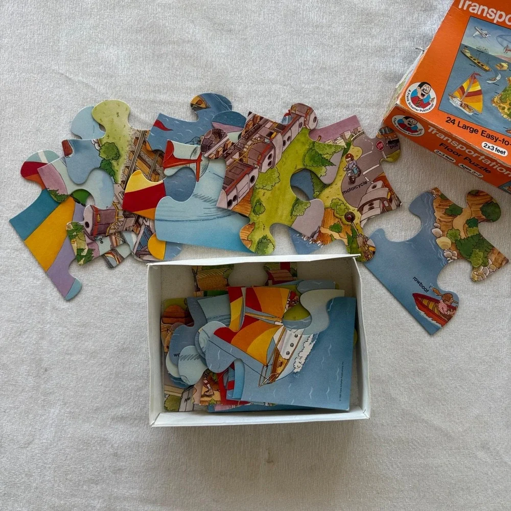 Transportation Floor Puzzle 24 Pieces 2x3 Ft Vintage Educational 1 Piece Missing
